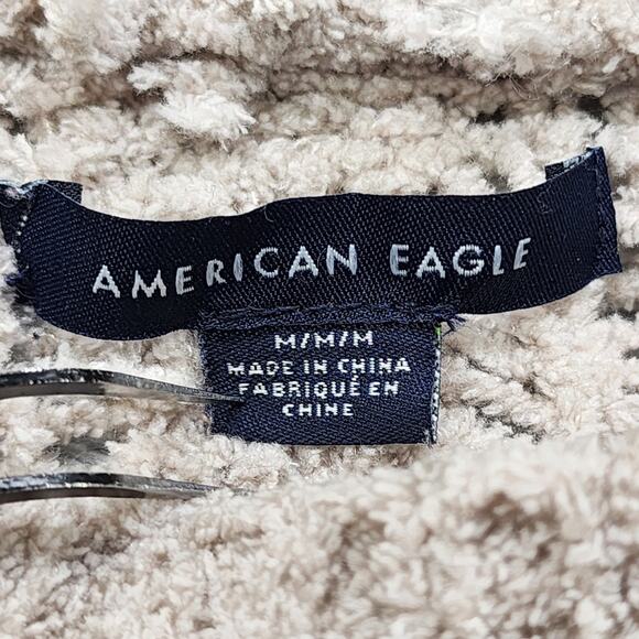 American Eagle Sweater M Tan Chenille Stretch Cable Knit Pullover Preppy Casual - Picture 3 of 9